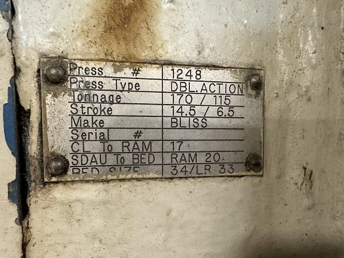 170/115 TON BLISS MODEL #4 DOUBLE ACTION TOGGLE PRESS