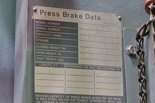 55 TON x 10' NIAGARA HYD. PRESS BRAKE MODEL HD-55-6-8
