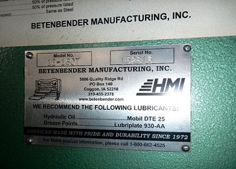 12' X 160 TON BETENBENDER MODEL#12'-160 HYDRAULIC PRESS BRAKE