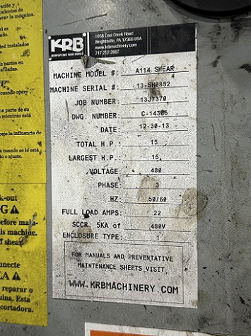 16 X 15 HP KRB MODEL #A114 HYDRAULIC ALLIGATOR SHEAR