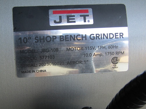 10 JET MDL. JBG-10B SHOP PEDESTAL GRINDER