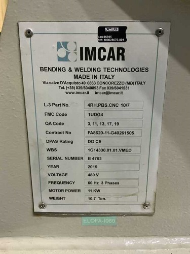 12' X 5/16 IMCAR MODEL #4RH.PBS.CNC PLATE BENDING ROLLS