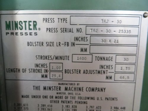 30 TON MINSTER # TR-2-30 PRESS