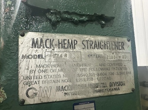 2.250 MACK-HEMP MODEL #924R ROTARY 6-ROLL TUBE & PIPE STRAIGHTENER