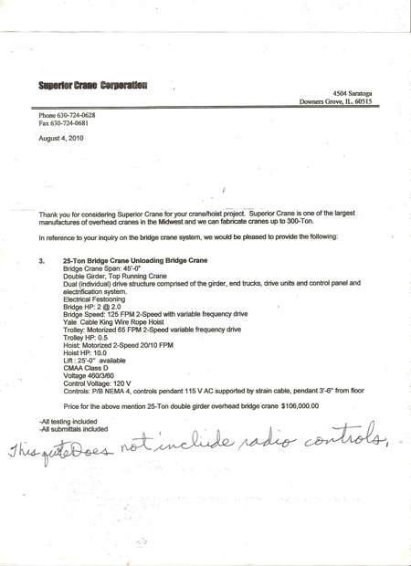 25 Ton SUPERIOR Bridge Crane, 45' Span, 22' Lift, Pendant & Radio Controls