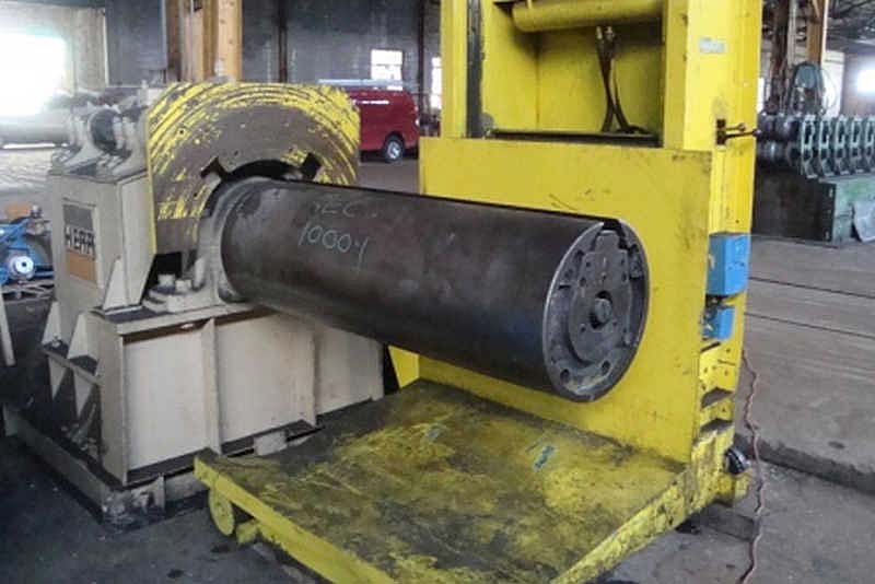 10,000 Lb HERR Recoiler, 20 Dia x 60 Face Drum, Hyd Drum & Push-Off, 100 HP