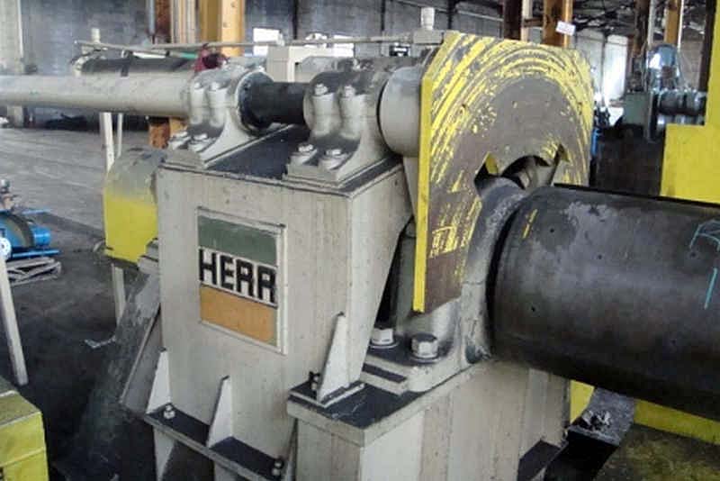 10,000 Lb HERR Recoiler, 20 Dia x 60 Face Drum, Hyd Drum & Push-Off, 100 HP