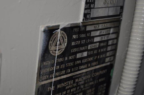 45 Ton MINSTER OBI Press, 3 Str, 10.25 SH, 28 x 18 Bed, 60 to 180 SPM