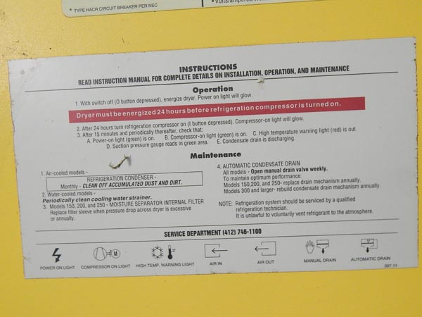 250 SCFM @ 100 PSIG @ 100 Deg KAESER Refrigerated Air Dryer, 300 PSIG Max