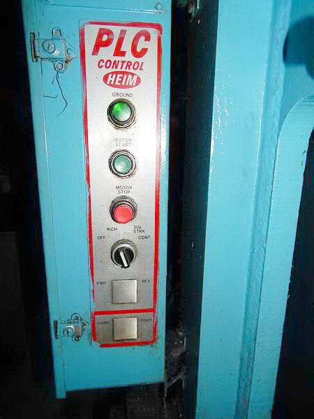 55 Ton HEIM Gap Frame Press, 6 Str, 15-1/2 SH, 4 Adj, 28 x 18 Bed, 60 SPM