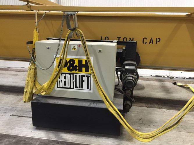 10 Ton P & H Under Running Bridge Crane, 26'5-1/2 Span, 30' Lift, Pendant