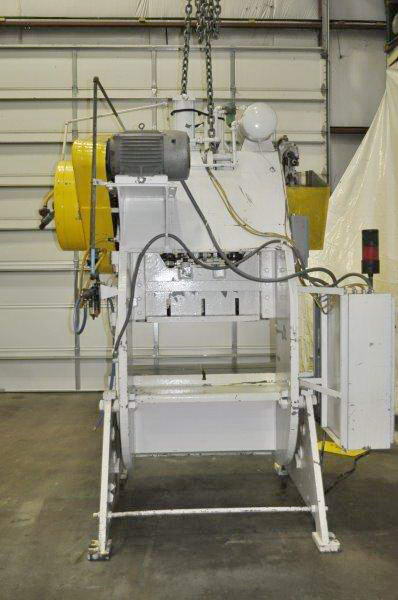 60 Ton JOHNSON Double Crank OBI Press, 4 Str, 15 SH, 56 x 22 Bed, 100 SPM