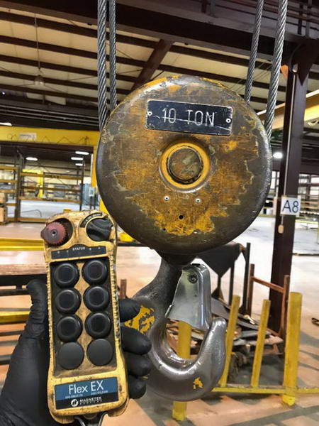 10 Ton RMT Crane, 45' Span, 12' Under Hook, 147' Runway, Pendant/Remote Control