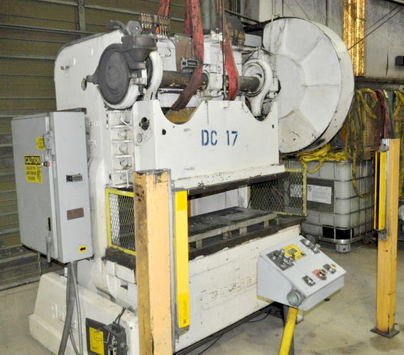 60 Ton ROUSSELLE Dbl Crank Gap Frame Press, 4 Str, 13 SH, 60 x 18 Bed, 5 HP