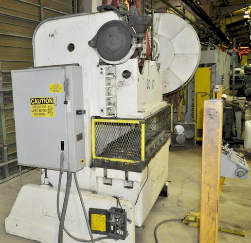 60 Ton ROUSSELLE Dbl Crank Gap Frame Press, 4 Str, 13 SH, 60 x 18 Bed, 5 HP