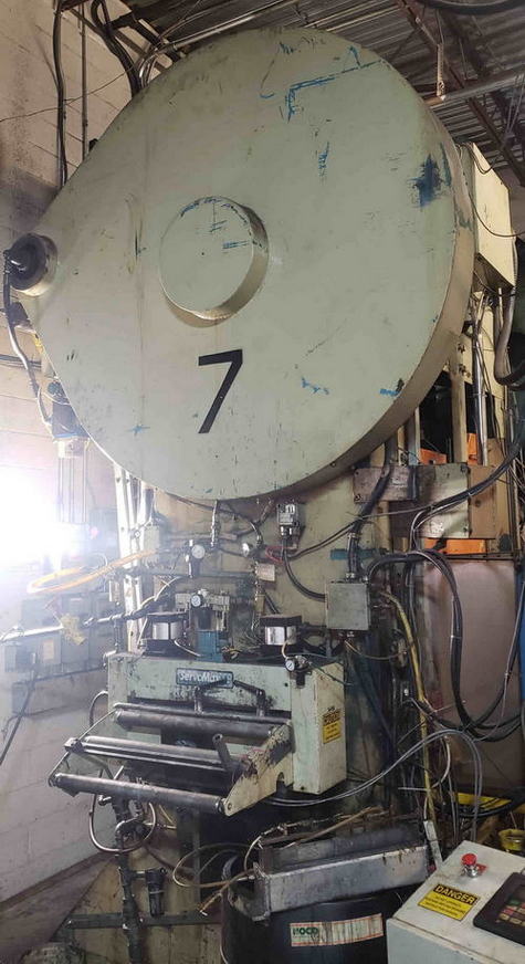 200 Ton BLOW Straight Side Press, 4 Str, 19.25 SH, 7.75 Adj, 60 x 40 Bed