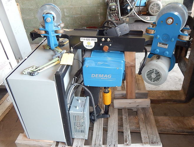 (2) 2 Ton DEMAG Transfer/Captive Chain Hoist System, 2-Step Vari, Remote, 2016