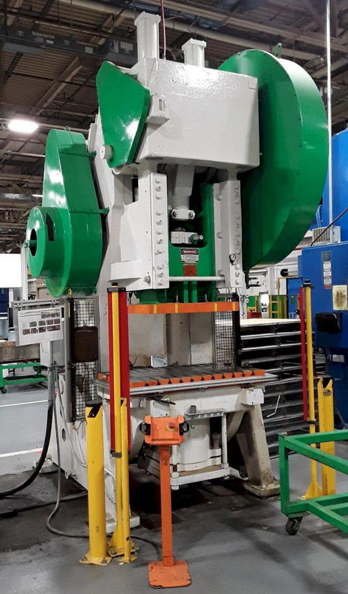 150 Ton JOHNSON OBI Press, 6 Str, 22 SH, 50 x 30 Bed, 30 to 60 SPM, Cushion