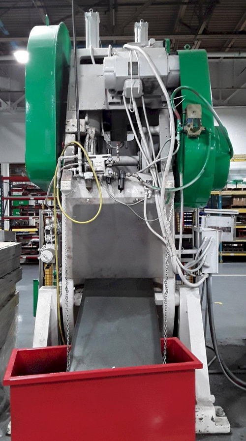 150 Ton JOHNSON OBI Press, 6 Str, 22 SH, 50 x 30 Bed, 30 to 60 SPM, Cushion