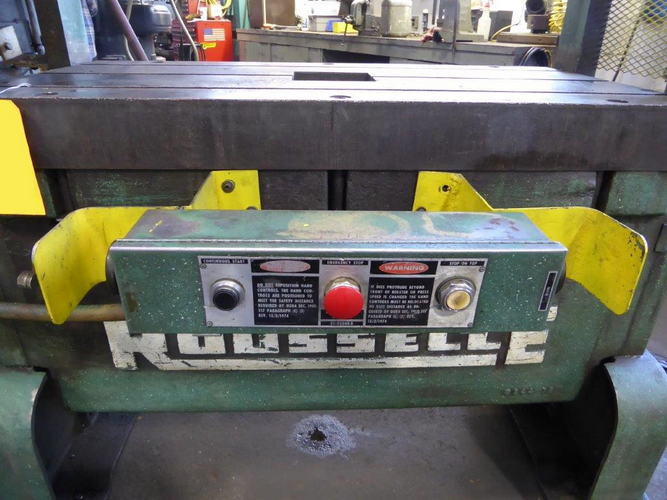 60 Ton ROUSSELLE SSDC Press, 4 Str, 26 SH, 3 Adj, 22 x 44 Bed, 50 SPM, 5 HP