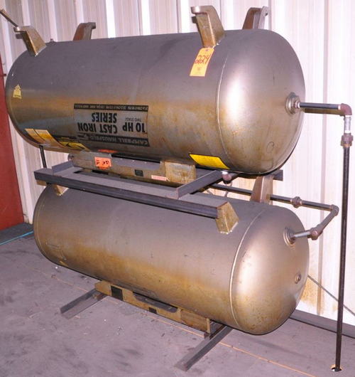 Air Receiving Tank, 120 Gallon, Horiz, MAWP 200 @ 450 F, (2) Tanks Dbl Stacked