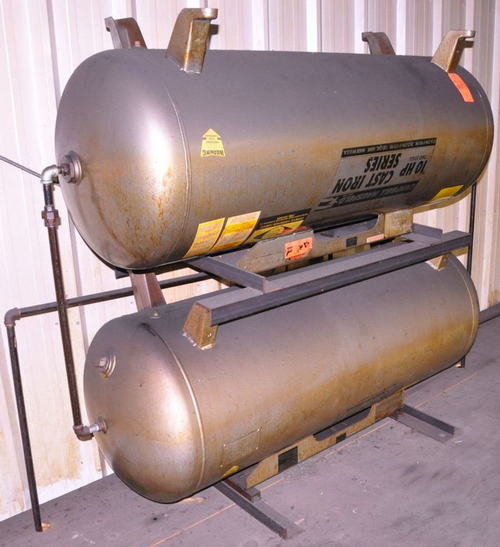 Air Receiving Tank, 120 Gallon, Horiz, MAWP 200 @ 450 F, (2) Tanks Dbl Stacked