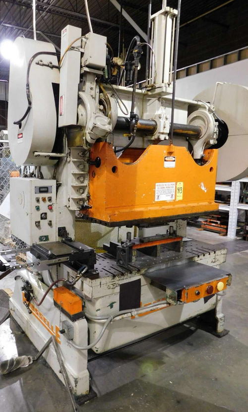 60 Ton ROUSSELLE OBI Press, 4 Str, 13-1/2 SH, 3 Adj, 18 x 60 Bed, 50 SPM