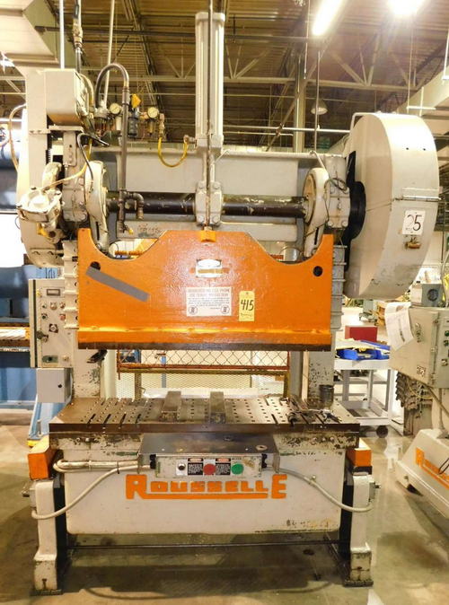 60 Ton ROUSSELLE OBI Press, 4 Str, 13-1/2 SH, 3 Adj, 18 x 60 Bed, 50 SPM
