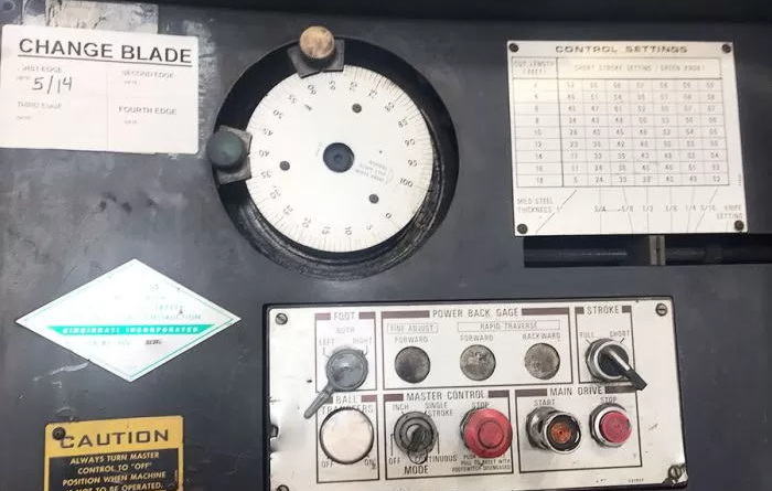 1 x 20' CINCINNATI Hyd Shear, Power Feed Rolls, Support Arms, 50 HP