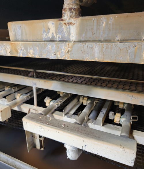 36 W x 2-1/2 H JENFAB Belt Washer, Wash/2x Rinse/Phos/Rinse/Seal/Hot B/O, Gas